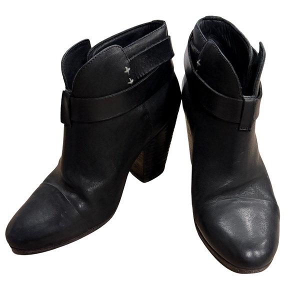 RAG & BONE Ankle Booties Women's Harrow Cap Black Leather 37.5 - US 7.5 - Picture 1 of 7